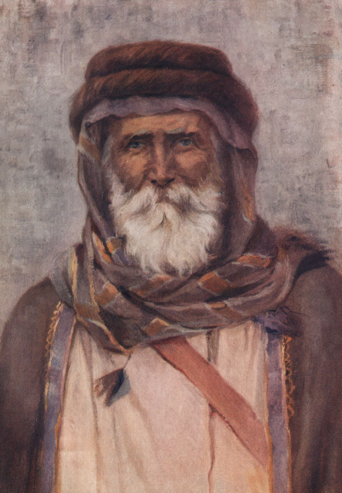 'A Druze Sheikh' by Margaret Thomas. Lebanon 1908 old antique print picture